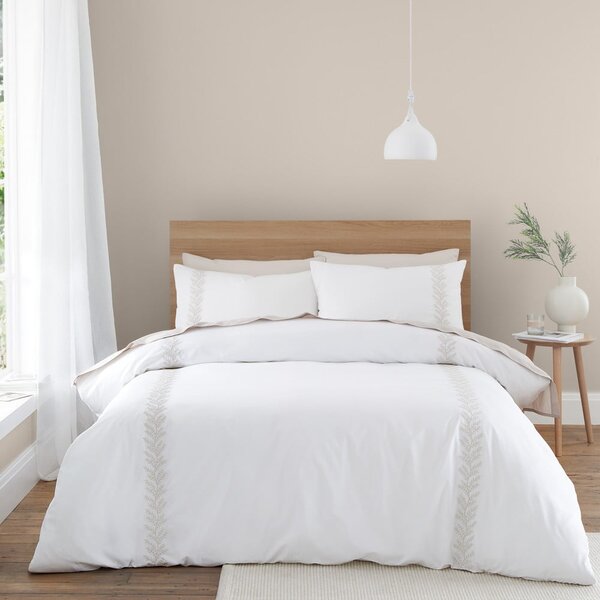 Biancheria da letto bianca/beige in cotone per letto matrimoniale 200x200 cm Embroidery Leaf – Bianca
