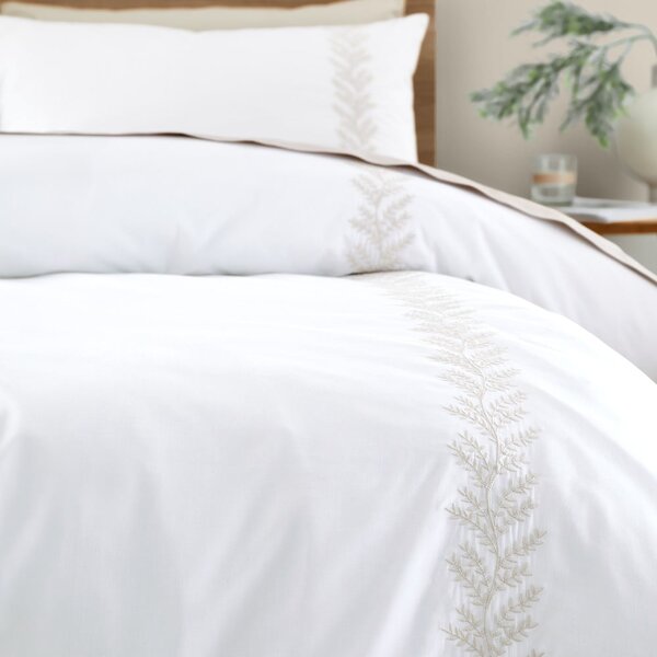 Biancheria da letto bianca/beige in cotone per letto matrimoniale 200x200 cm Embroidery Leaf – Bianca