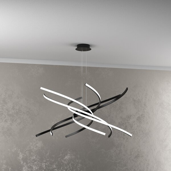 Sospensione Moderna Tornado Alluminio Nero Led 69W D.80Cm Luce Calda