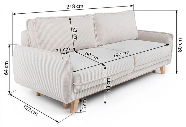 Divano letto in velluto a coste blu 218 cm Tori - Bonami Selection