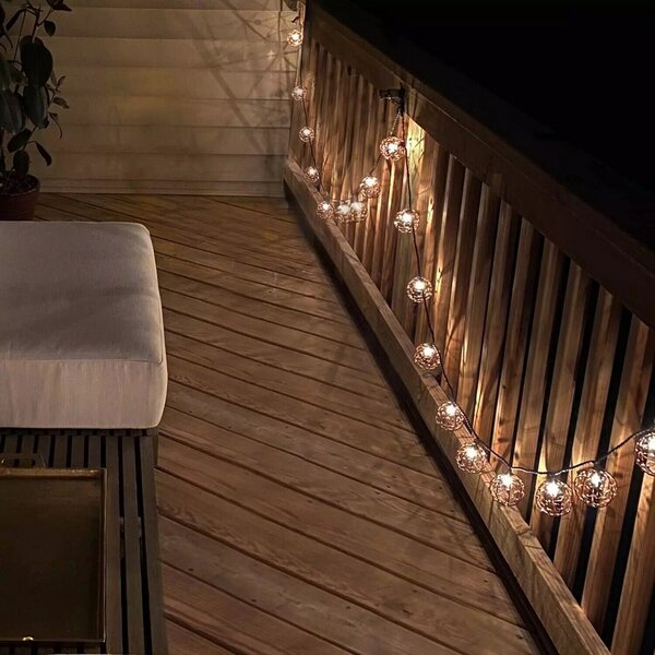 Catena luminosa a Led decorativa con pannello solare 3,8 metri 10 sfere Bianco Caldo 2200K Wisdom