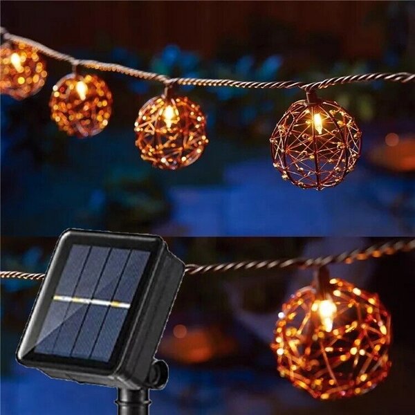 Catena luminosa a Led decorativa con pannello solare 3,8 metri 10 sfere Bianco Caldo 2200K Wisdom