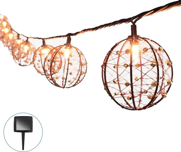 Catena luminosa a Led decorativa con pannello solare 3,8 metri 10 sfere Bianco Caldo 2200K Wisdom