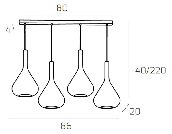 Sospensione Contemp Rett Kona Metallo Cromo Vetro Fumè 4 Luci E27