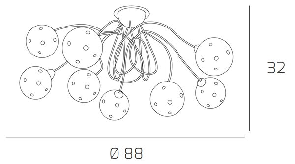 Plafoniera Contemporanea Super Ball Metallo Cromo Vetro Pirex 9 Luci G9