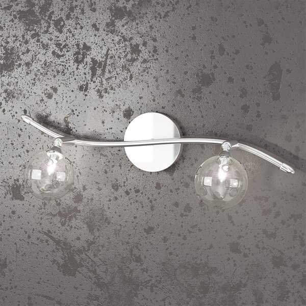 Applique Contemporanea Orizz Super Ball Metallo Cromo Vetro Pirex 2 Luci G9