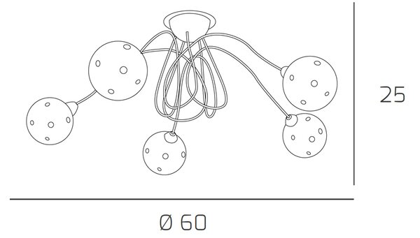 Plafoniera Contemporanea Super Ball Metallo Cromo Vetro Pirex 5 Luci G9