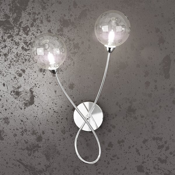 Applique Contemporanea Super Ball Metallo Cromo Vetro Pirex 2 Luci G9
