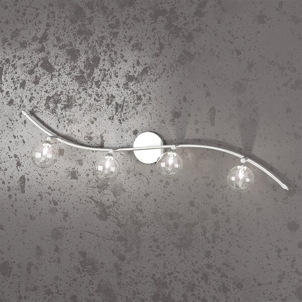 Applique Contemporanea Orizz Super Ball Metallo Cromo Vetro Pirex 4 Luci G9