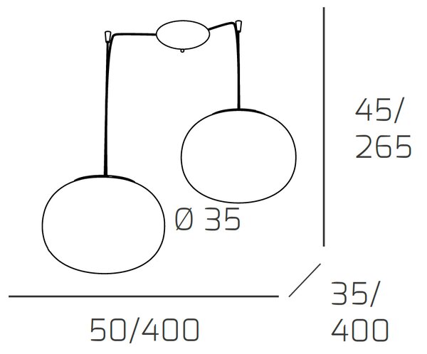 Sospensione Contemp Decentratori Soft Metallo Cromo Vetro Opaco 2 Luci E27 35Cm