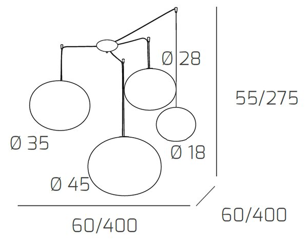 Sospensione Contemp Decentratori Soft Metallo Cromo Vetro Mix Opaco 4 E27
