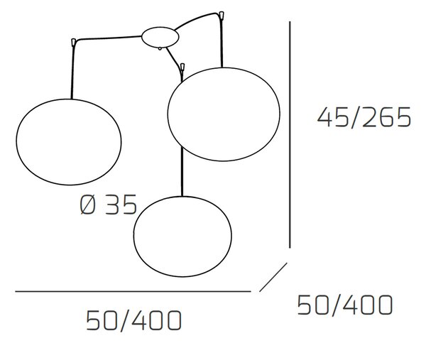 Sospensione Contemp Decentratori Soft Metallo Cromo Vetro Opaco 3 Luci E27 35Cm