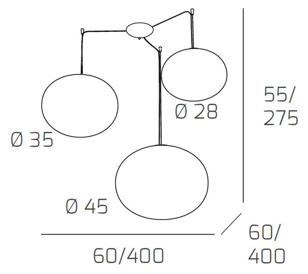 Sospensione Contemp Decentratori Soft Metallo Cromo Vetro Mix Opaco 3 E27