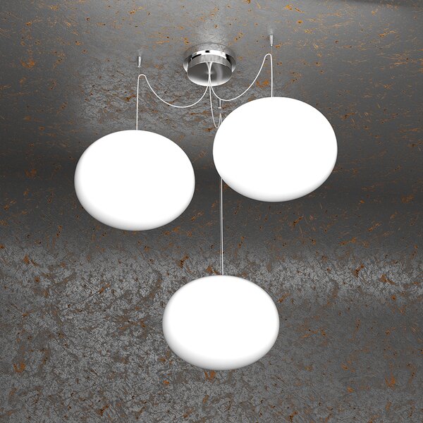 Sospensione Contemp Decentratori Soft Metallo Cromo Vetro Opaco 3 Luci E27 28Cm
