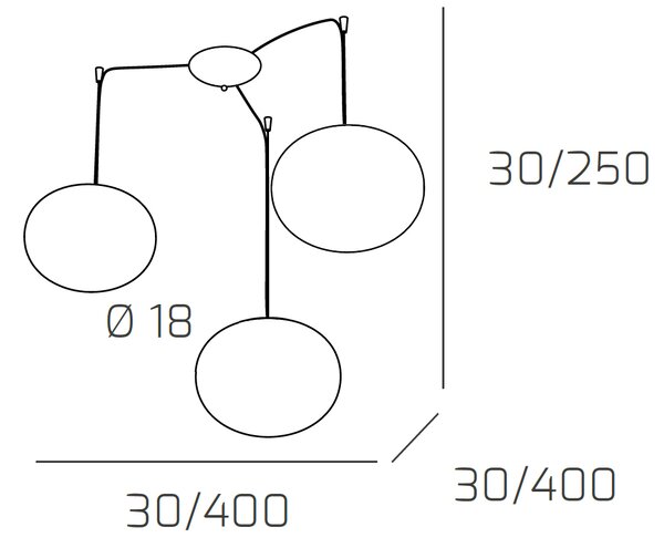 Sospensione Contemp Decentratori Soft Metallo Cromo Vetro Opaco 3 Luci E14