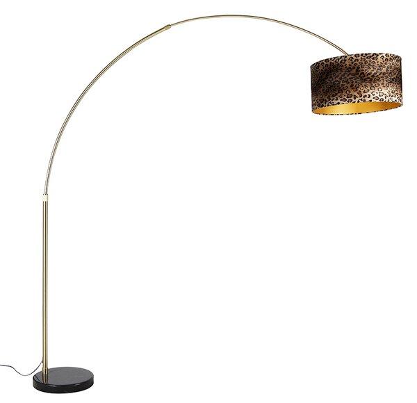 Lampada ad arco moderna in ottone con base in marmo nero paralume leopardato 50cm -XXL