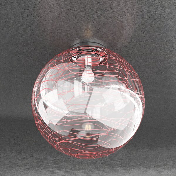 Plafoniera Contemporanea Moon Metallo Cromo Vetro Rosso 1 Luce E27 D.40Cm