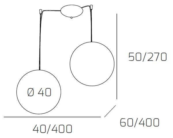 Sospensione Contemporanea Moon Metallo Cromo Vetro Bianco 2 Luci E27 D.40Cm