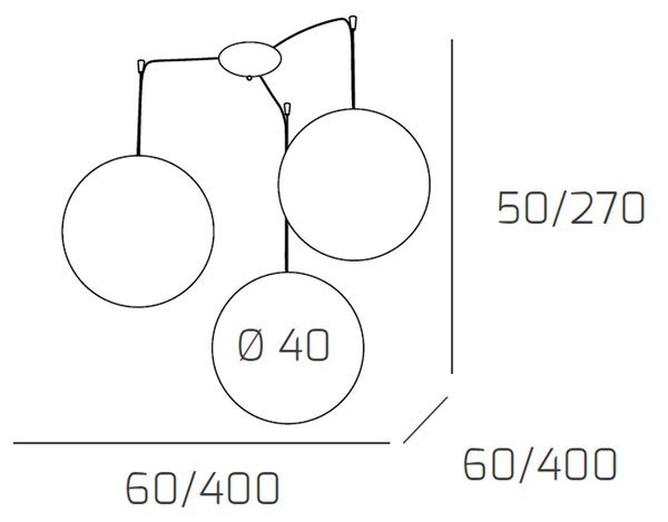 Sospensione Contemporanea Moon Metallo Cromo Vetro Bianco 3 Luci E27 D.40Cm