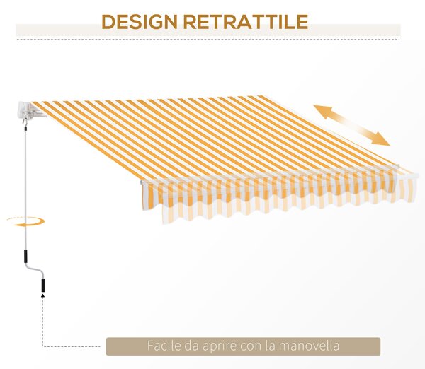 Outsunny Tenda da Sole a Bracci Esterno Balcone a Parete Avvolgibile Impermeabile, Arancione e Bianco, 3×2.5m arancione e bianco 300 × 250cm
