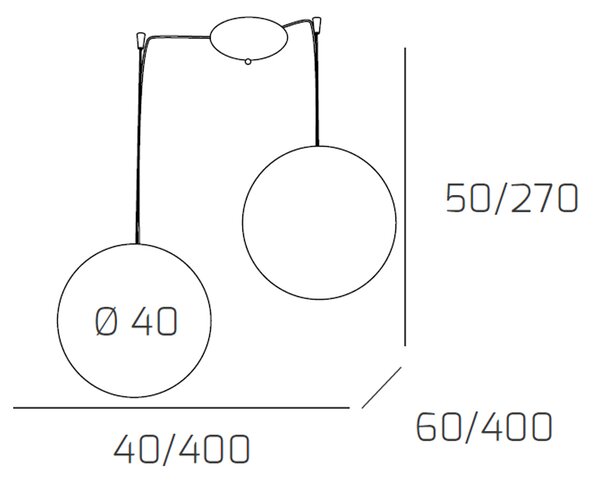 Sospensione Contemporanea Moon Metallo Cromo Vetro Rosso 2 Luci E27 D.40Cm