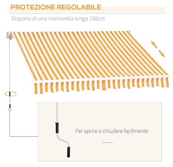 Outsunny Tenda da Sole a Bracci Esterno Balcone a Parete Avvolgibile Impermeabile, Arancione e Bianco, 3×2.5m arancione e bianco 300 × 250cm