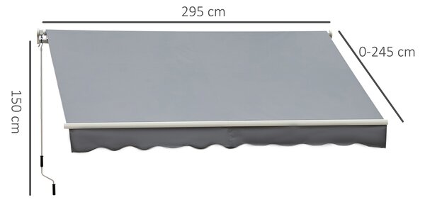 Outsunny Tenda da Sole Avvolgibile a Caduta Manuale per Porte e Finestre, in Alluminio e Poliestere Anti-UV, 295x245cm, Grigio | Aosom Italy