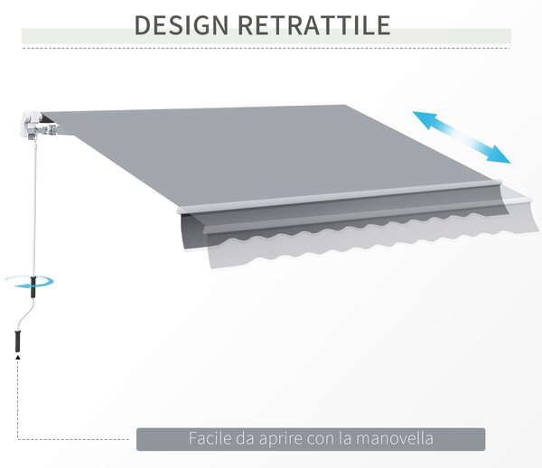 Outsunny Tenda da Sole per Esterno Avvolgibile a Manovella in Metallo e Alluminio, 395x245cm, Grigio