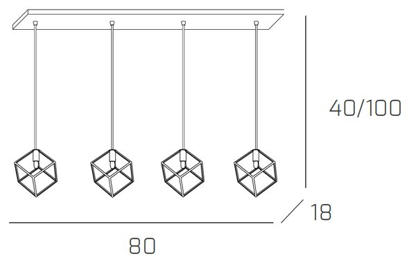 Sospensione Moderna Rettangolare Frame Metallo Cromo 4 Luci G9