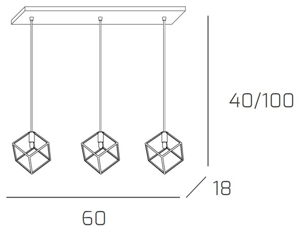 Sospensione Moderna Rettangolare Frame Metallo Cromo 3 Luci G9