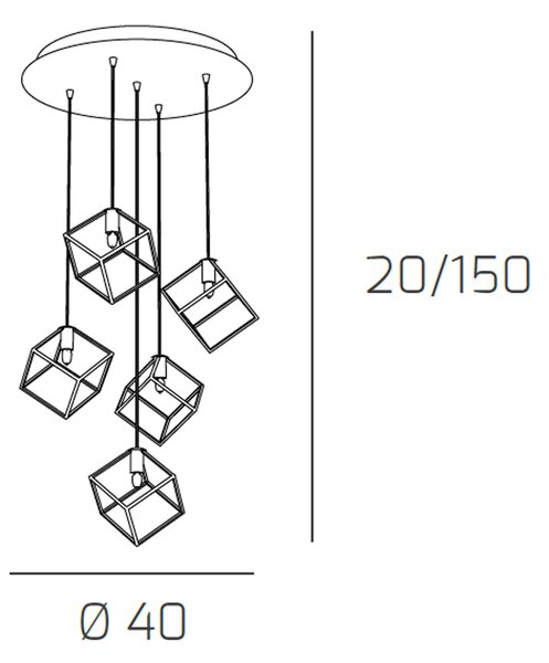 Sospensione Moderna Frame Metallo Cromo 5 Luci G9