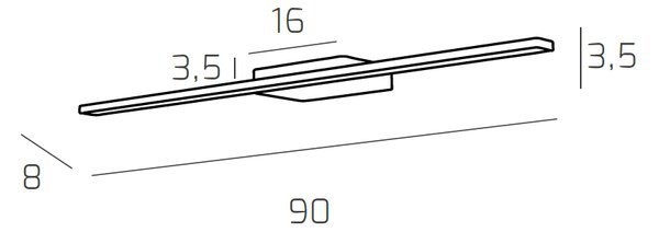 Applique Moderna Line Metallo Cromo Diffusore Acrilico B Led 14,4W Calda 90Cm