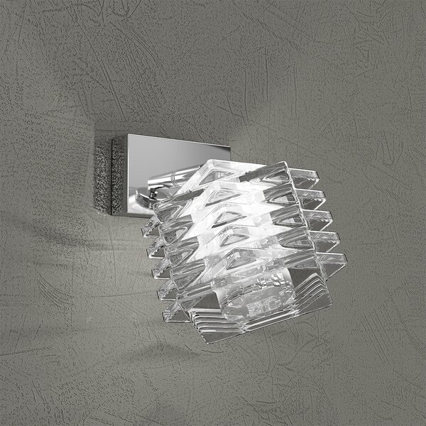 Applique Contemporanea Rubik Metallo Cromo Diffusore Cristallo 1 Luce G9
