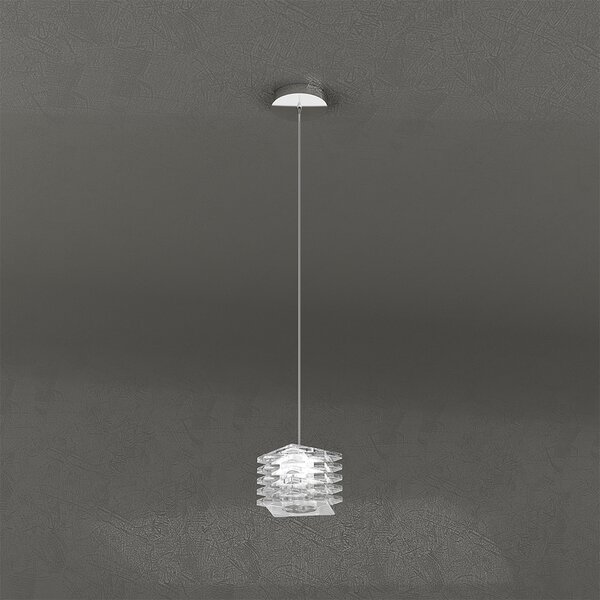 Sospensione Contemporanea Rubik Metallo Cromo Diffusore Cristallo 1 Luce G9