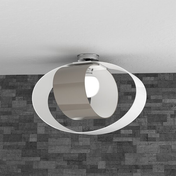 Plafoniera Moderna Lap Metallo Bianco E Vetro Tortora 1 Luce E27 52Cm