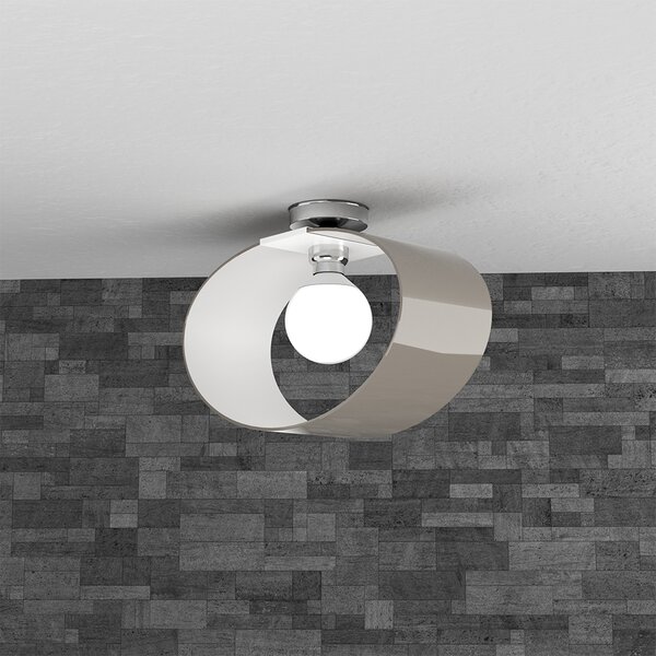 Plafoniera Moderna Lap Metallo Bianco E Vetro Tortora 1 Luce E27 42Cm