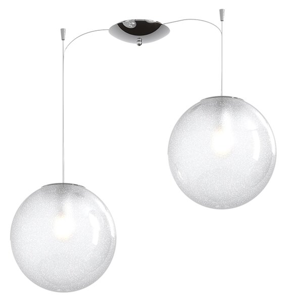 Sospensione Contemp Glitter Metallo Cromo Vetro Soffiato Trasp 2 Luci E27 25Cm