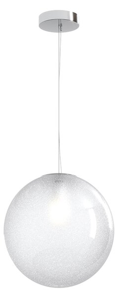 Sospensione Contemp Glitter Metallo Cromo Vetro Soffiato Trasp 1 Luce E27 30Cm
