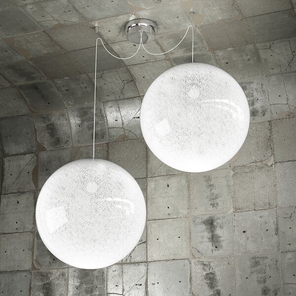 Sospensione Contemp Glitter Metallo Cromo Vetro Soffiato Trasp 2 Luci E27 40Cm