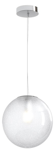 Sospensione Contemp Glitter Metallo Cromo Vetro Soffiato Trasp 1 Luce E27 25Cm