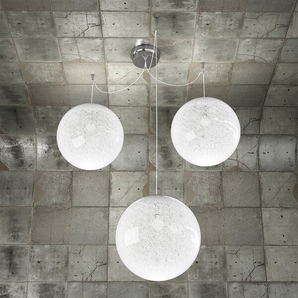 Sospensione Contemp Glitter Metallo Cromo Vetro Soffiato Trasp 3 Luci E27 30Cm