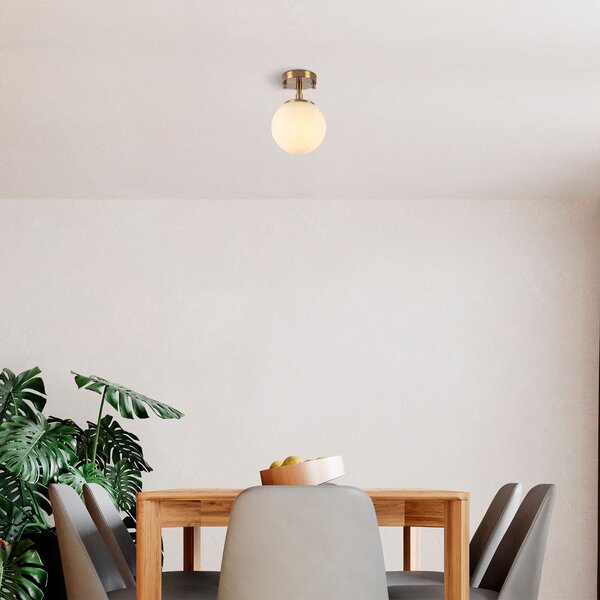 Plafoniera bianca/color ottone con paralume in vetro ø 15 cm Atmaca – Opviq lights
