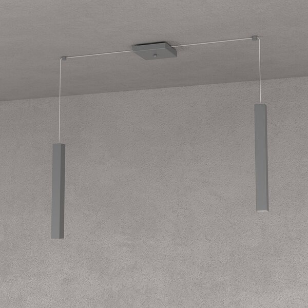 Sospensione Moderna Square Tube Metallo Grigio Antracite 2 Luci Gu10