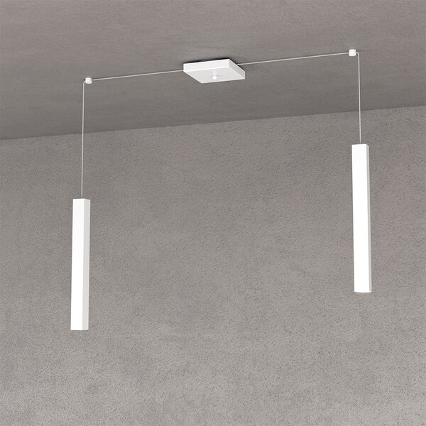Sospensione Moderna Square Tube Metallo Bianco 2 Luci Gu10