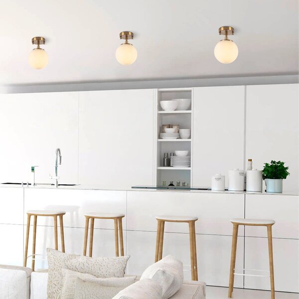 Plafoniera bianca/color ottone con paralume in vetro ø 15 cm Atmaca – Opviq lights