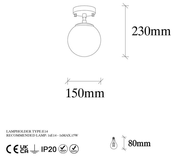 Plafoniera nera con paralume in vetro ø 15 cm Atmaca – Opviq lights