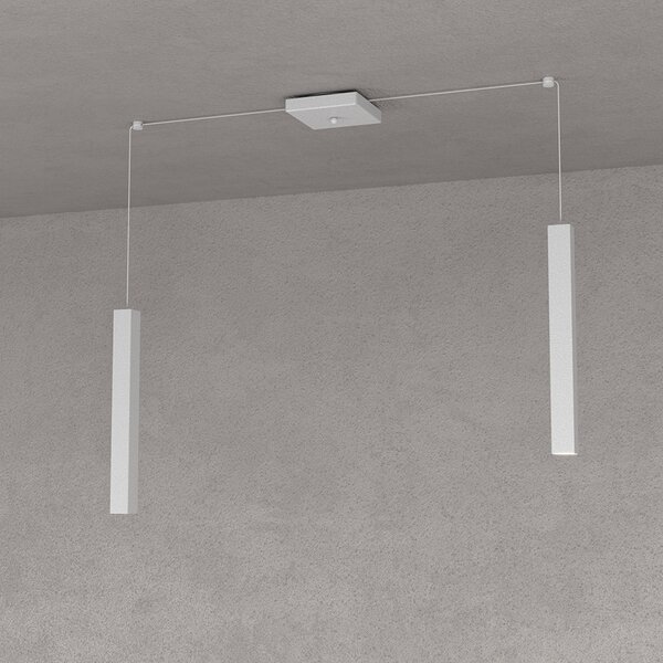 Sospensione Moderna Square Tube Metallo Grigio 2 Luci Gu10