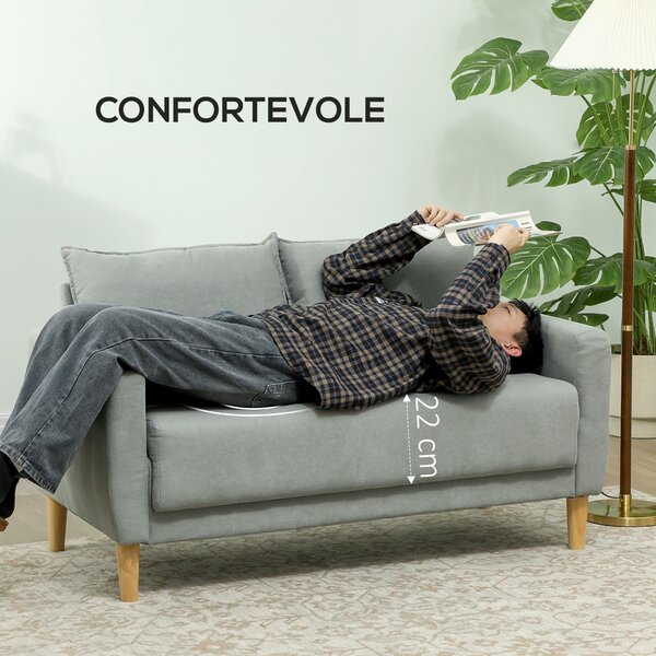 HOMCOM Divanetto 2 Posti Vellutato con Vano Portaoggetti Inferiore e Cuscini, 140x72x82 cm, Grigio