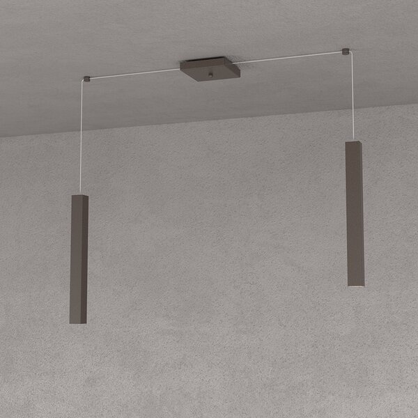 Sospensione Moderna Square Tube Metallo Marrone 2 Luci Gu10