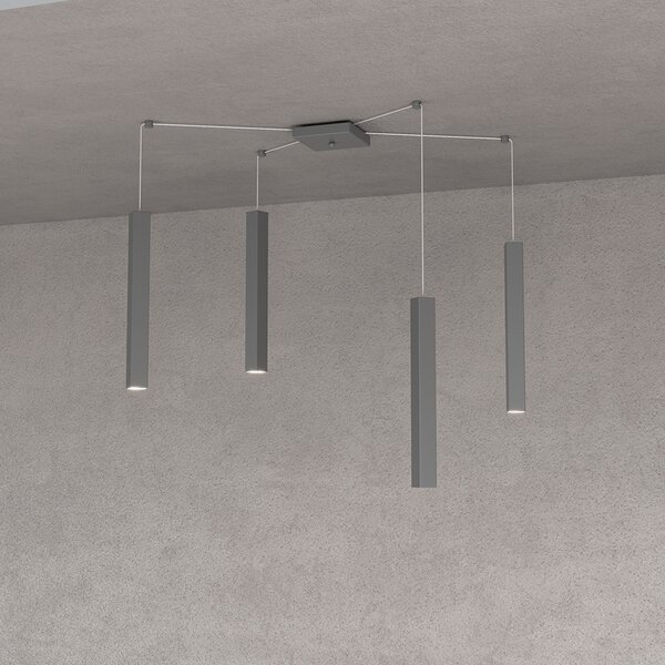 Sospensione Moderna Square Tube Metallo Grigio Antracite 4 Luci Gu10
